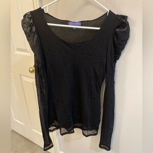 Vintage Vivienne Tam Mesh Top Sheer Long Sleeve Black Large puff shoulder design